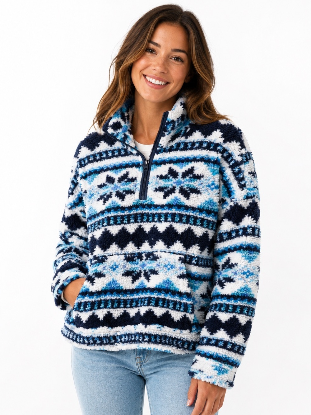 OFFLINE Fleece Pullover Snowflake Sweatshirt Kangaroo Pocket Sz. Large
